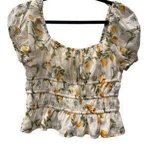 Japna Cream Floral Puff Sleeve Blouse